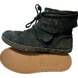 UGG Reid Suede & Leather Moccasin Boots Black Size 6 (EUR 37)